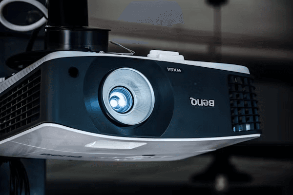 Ceiling-mounted projector installed for home cinema use