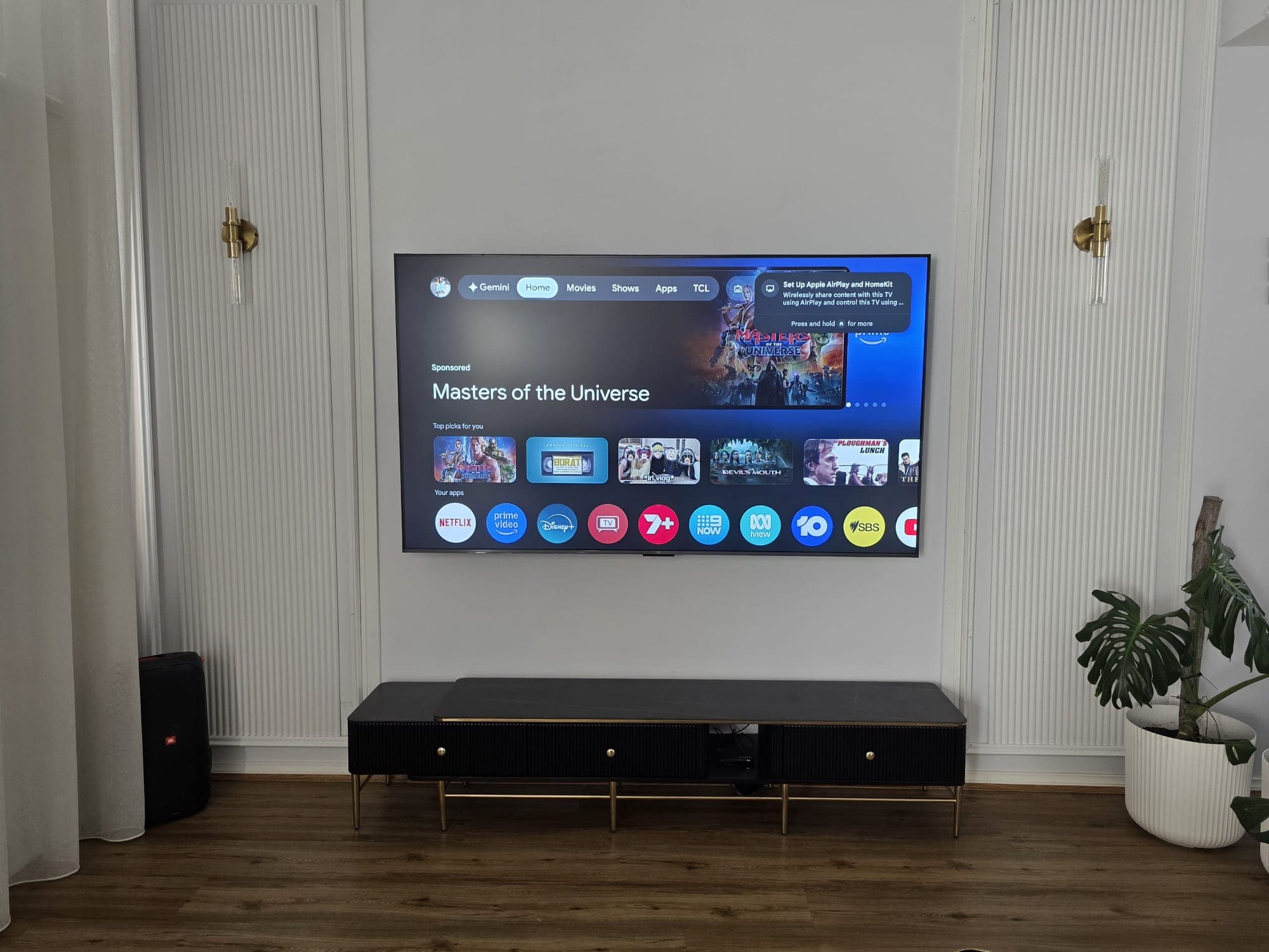 TCL Smart Hub on a fluted console wall
